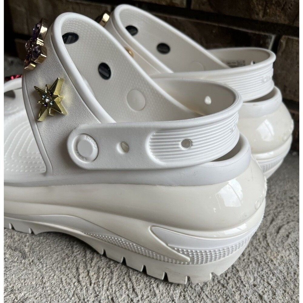 Crocs Mega Crush Women's 9 Men's 7 Platform Sandals - White w/ Jibbitz Charms - Picture 9 of 16
